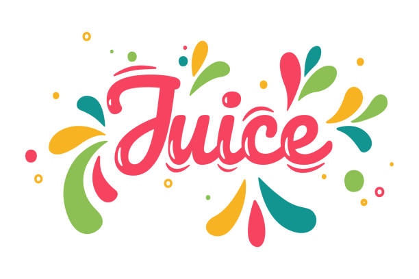 stockillustraties, clipart, cartoons en iconen met juice lettering with splash and drops - sap