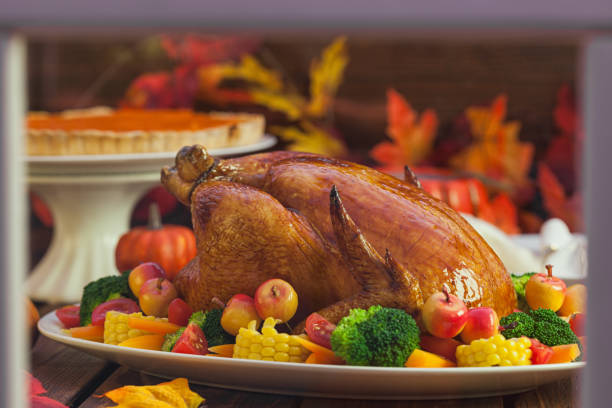 Baked stuffed turkey with side dishes for Thanksgiving holidays