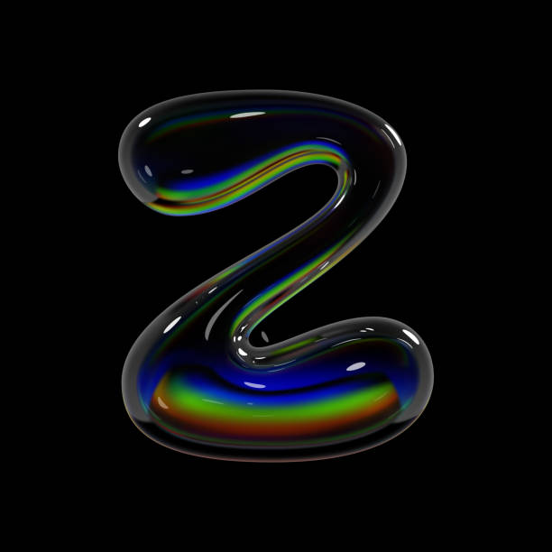 istock 3d holographic glass letter Z with glossy surface and rainbow dispersion effect in inflated bubble style for Y2K typography 2177732991
