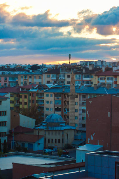 Mosque and apartments at Sivas with sunset hours