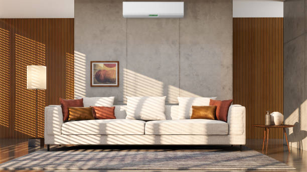 istock modern bright interiors room with air conditioning and remote control illustration 3D rendering 2177751496