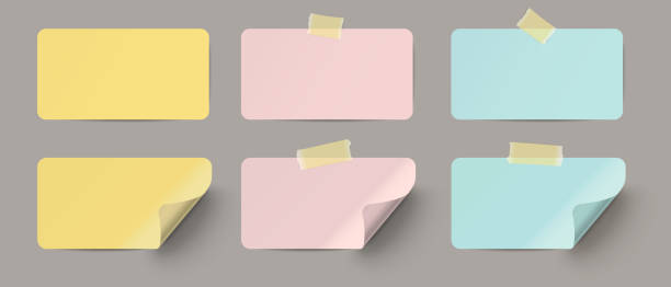 istock Set of realistic paper labels with three colors and adhesive tape on transparent background. 2177756393