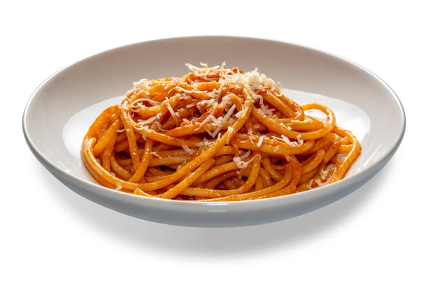 istock Bucatini pasta with red tomato sauce 2177762272