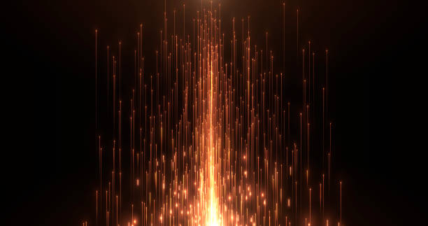 istock Abstract golden background with bright neon rays and glowing lines going up. orange neon lines or light stripes. Speed of light 2177765739