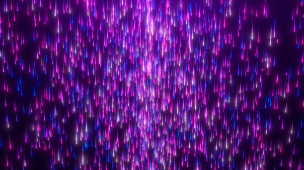 istock Bright rain of particles. Bright neon lines or rays of light moving downwards 2177765820