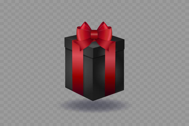 istock Black gift box with red ribbon and bow. On a transparent background. 2177767272
