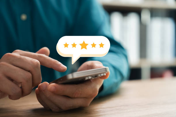 istock Customer satisfaction survey via online application, consumers give five star rating. 2177784994