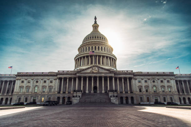 istock The iconic U.S. Capitol building in Washington DC shining under a clear blue sky with flags 2177785053