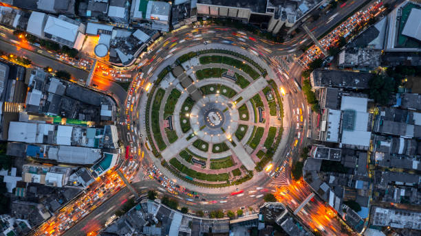 istock Aerial view elevated road and traffic junctions, Modern construction design traffic ways traffic jams, Road interchange or highway intersection with busy urban traffic Junction network transportation. 2177789638