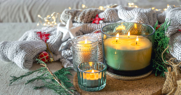 istock Cozy Christmas composition with candles. Christmas concept. 2177791873