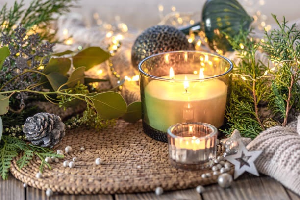 istock Cozy Christmas composition. Christmas candle. 2177791925