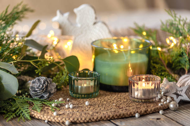 istock Cozy Christmas composition. Christmas candle. 2177791930