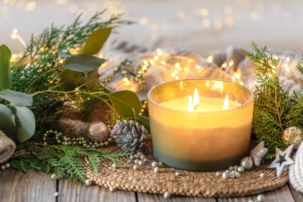 istock Cozy Christmas composition. Christmas candle. 2177791932