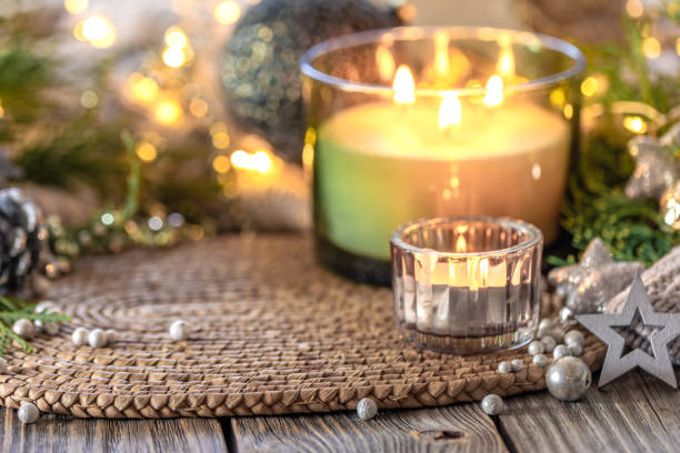 istock Cozy Christmas composition. Christmas candle. 2177791933