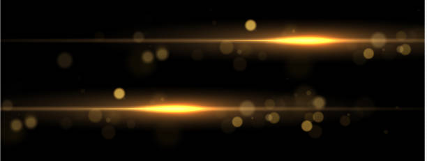 kuvapankkikuvitukset aiheesta yellow line light effect. golden glowing neon lines. the golden glow of dust and glare. flash of light. gold dust bokeh. gold confetti shimmers on a dark background. - rinnakkaiset keltaiset viivat