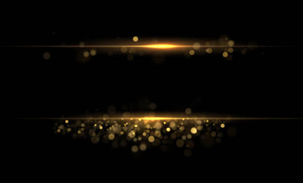 kuvapankkikuvitukset aiheesta yellow line light effect. golden glowing neon lines. the golden glow of dust and glare. flash of light. gold dust bokeh. gold confetti shimmers on a dark background. - rinnakkaiset keltaiset viivat