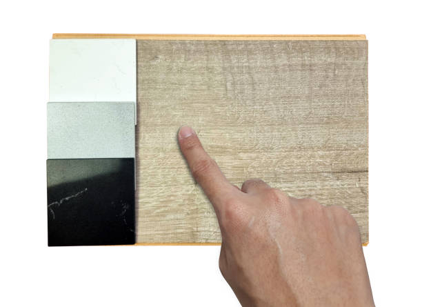 istock architect chooses interior material samples consists palette of artificial stone in white, grey, black colors tone and light oak engineering floor tile isolated on background with clipping path. 2177797261