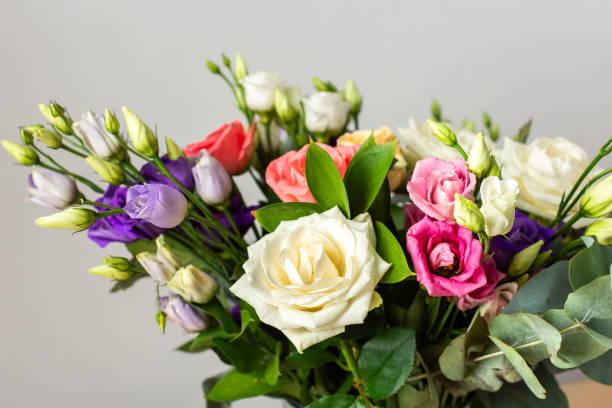 istock Celebrate special occasions with a colorful summer bouquet featuring fresh roses, eucalyptus, and eustoma blooms, creating an elegant and fragrant floral arrangement 2177804062
