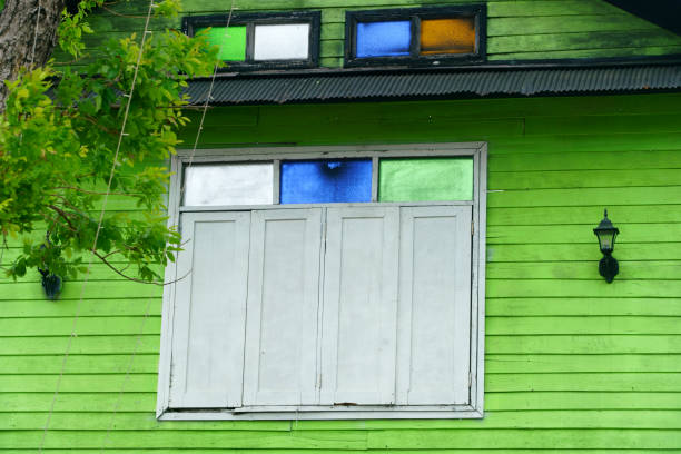 typical facade of an apartment house in austria