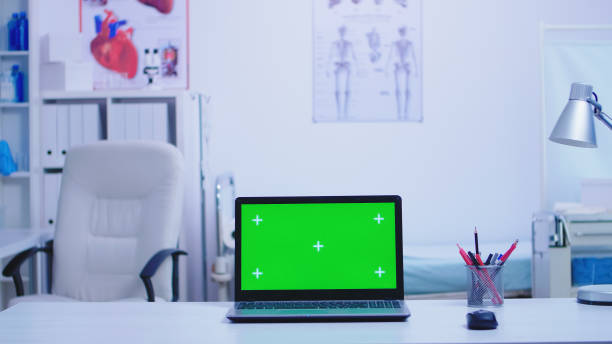 istock Laptop in hospital cabinet with green screen 2177808568