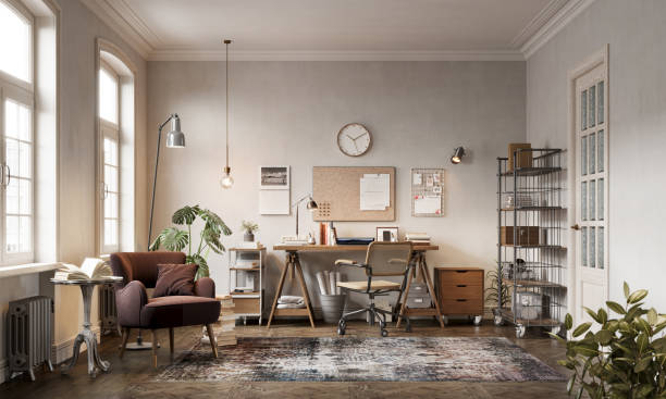 istock Digitally Rendered Cozy Home Office with Wooden Desk and Natural Light 2177808708
