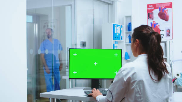 istock Nurse in blue uniform entering in hospital cabinet 2177809000