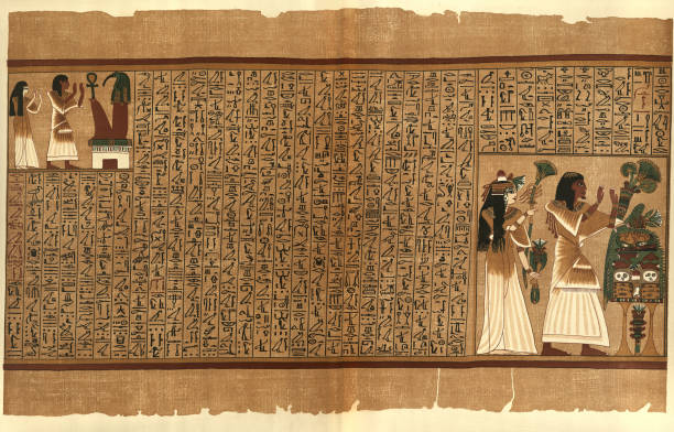 istock Ancient Egyptian papyrus, Mythology, History Egpyt, Art, Ani and wife adoring Thoth, table of offerings 2177809100