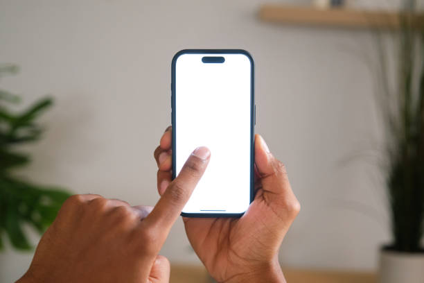istock Person browsing internet on smartphone with white screen 2177817027