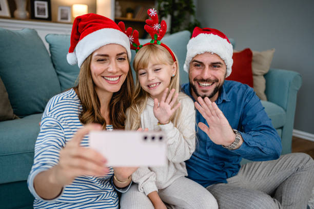 istock Family making video call on Christmas day 2177821455