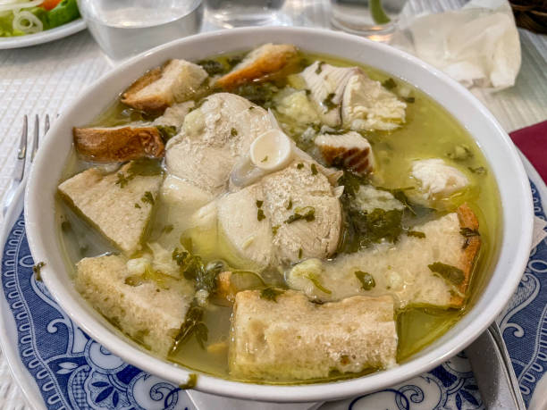 A traditional Portuguese dish featuring dogfish soup.