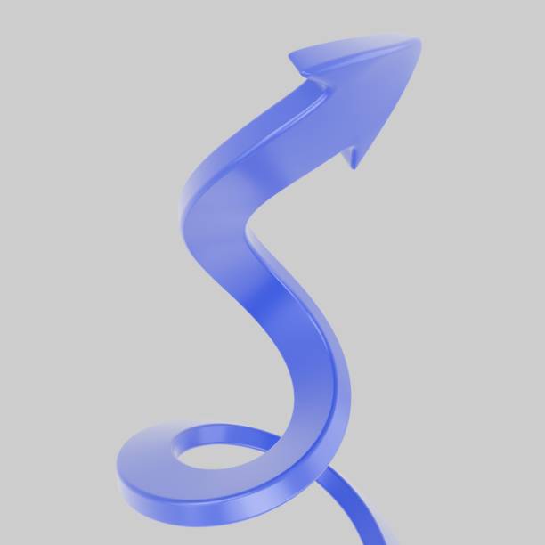 Abstract 3D blue twisted arrow figure on a white background, symbolizing a cycle or update. Ideal for use in interfaces, presentations, infographics and web design. 3d render