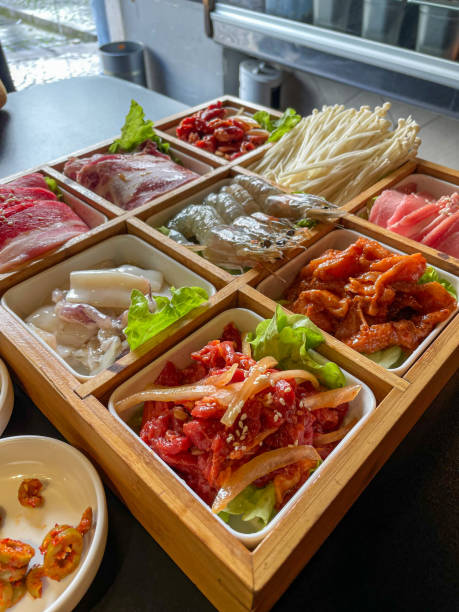 istock Box of fresh ingredients for Korean BBQ at a restaurant. 2177827012