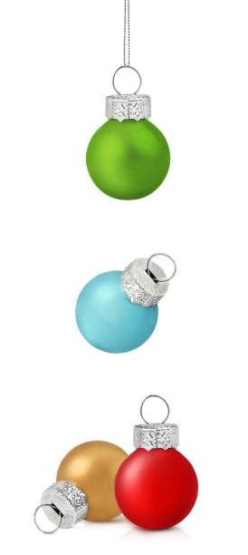 Falling colorful Christmas balls isolated on white background
