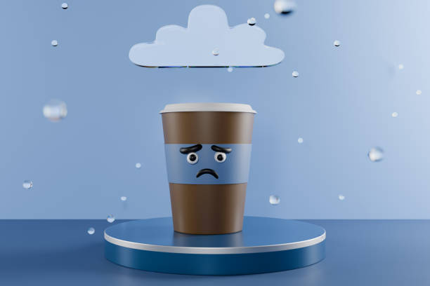 istock A sad coffee cup under a cloud, representing gloomy weather and the need for comfort. 3d rendering 2177830311