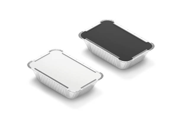 istock Blank black and white aluminium foil container mockup, side view 2177840240