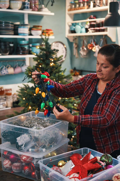 istock Decorating Christmas Tree with Ornaments and Christmas Lights 2177840263