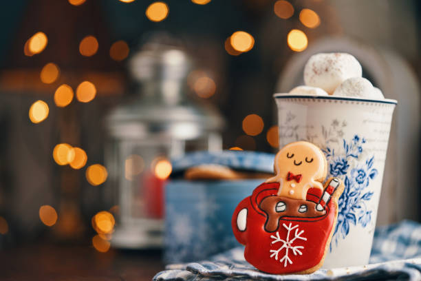 Gingerbread Christmas Cookies with Hot Chocolate and Marshmallows