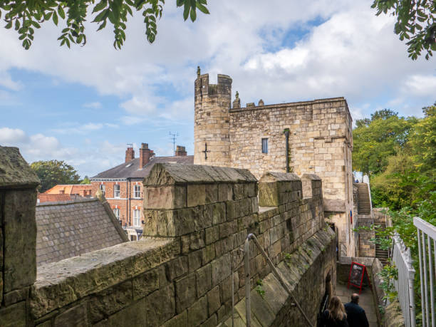 Historical preserved walls of the city of York in Yorkshire, England, United Kingdom. These walls date back to Roman times.
