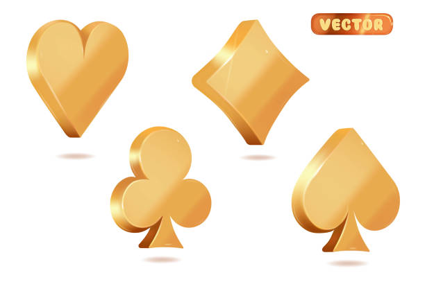 istock Set of golden card suits icons vector illustration isolated on white background 3d 2177851602