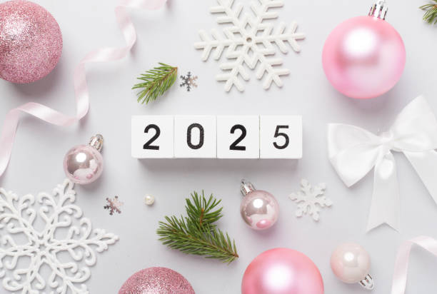 istock 2025 with confetti and decor on color background, top view 2177852947
