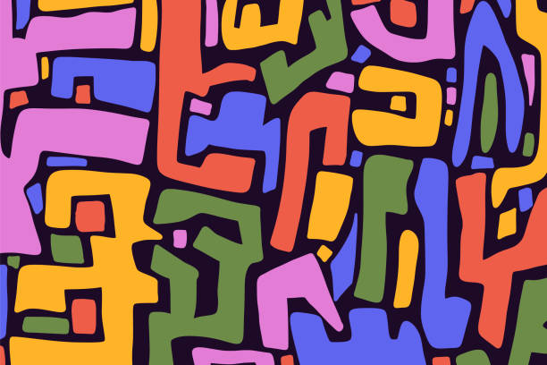istock Abstract background with groovy vibes. Geometrical retro colorful design. Abstract shapes isolated on dark background. Simple design. 2177853401