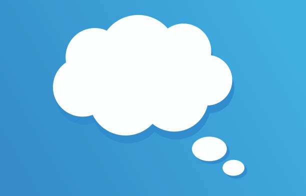 stockillustraties, clipart, cartoons en iconen met white though bubble on blue background - gedachtenballon