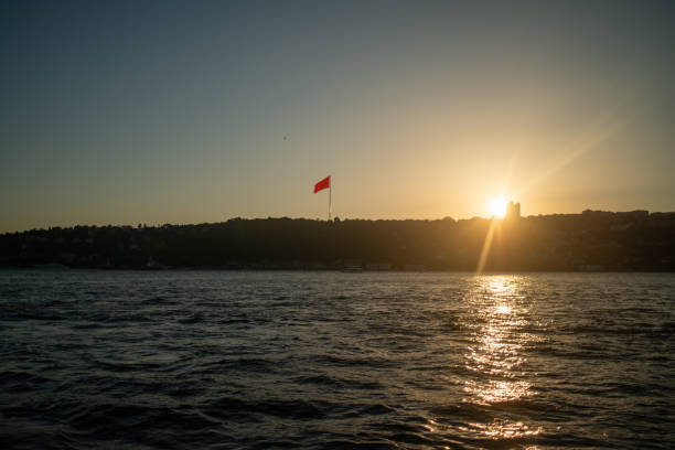 istock Golden Bosphorus: Sunset Serenity with the Turkish Flag 2177857256