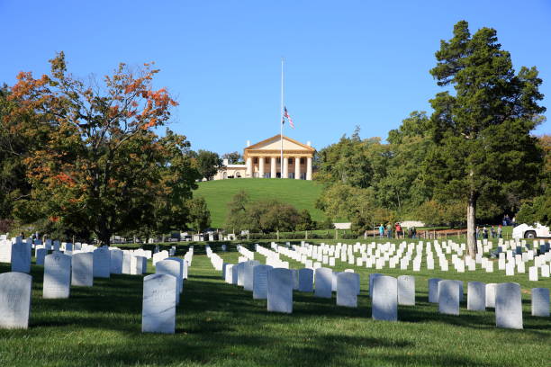 A view of the Washington Monument from the Arlington National Cemetery on a cold January morning