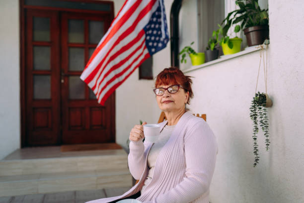 istock Drinking coffee in front of mu house 2177857344