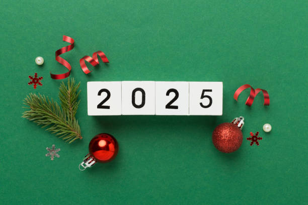 istock 2025 with confetti and decor on color background, top view 2177858339