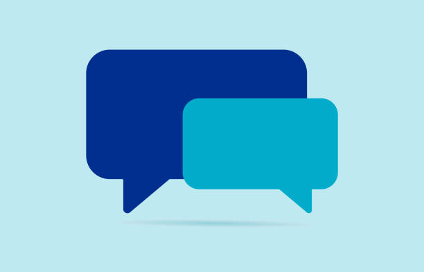 Modern speech bubbles for business communication and collaboration Modern and minimalist design featuring dark blue and turquoise speech bubbles on a light blue background, symbolizing business communication and teamwork. speech bubble stock illustrations