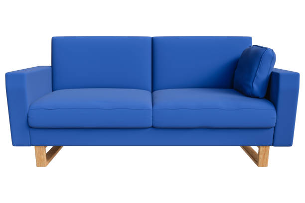 istock Realistic blue sofa, illustration, 3D render, decorated in a minimalist style, interior separated from background-clipping path 2177868264