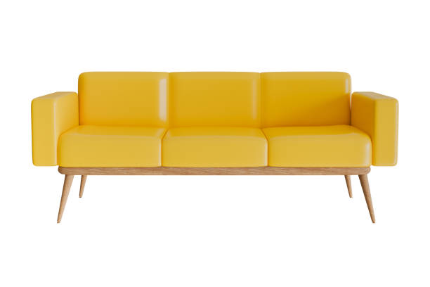istock yellow sofa, fabric or leather texture 3D illustration rendering set Simulation of a sofa in front view modern furniture interior design 2177868281