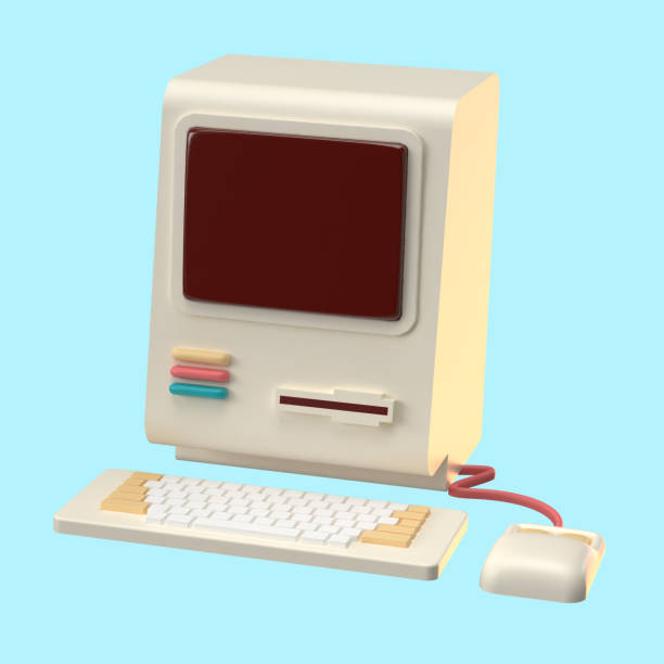 3D Rendering of Vintage Computer Icon for  Website, Application, and Banner. Vintage Computer 3D Illustration